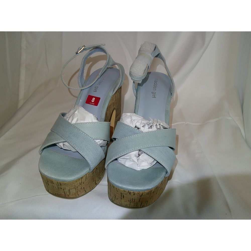 Madden Girl Light Blue Cork Platform Sandals Crossover Strap‎ Size 8 NWB